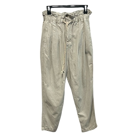 Free People margate light tan paper bag waist pleated trouser pants size small - Picture 2 of 10